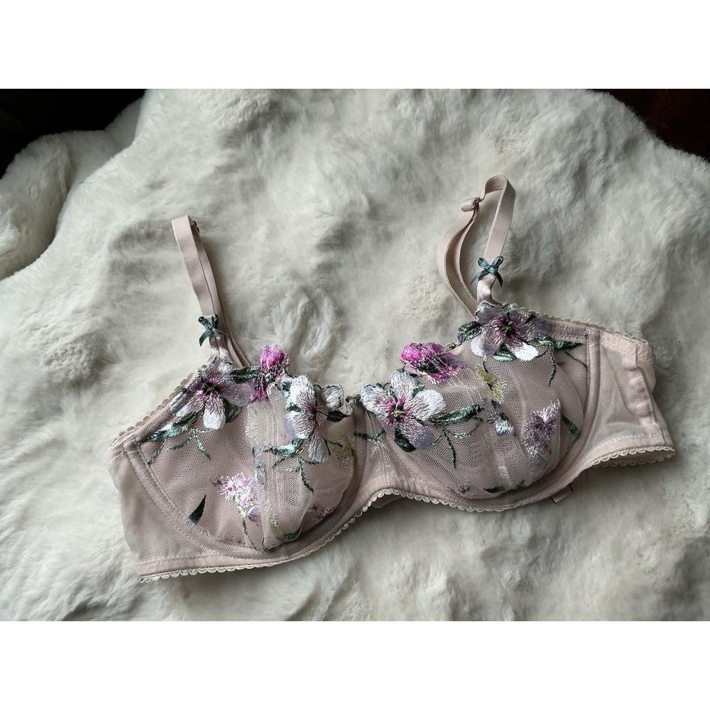 VICTORIA'S SECRET DREAM ANGELS Push-Up Bra Pink Floral Embroidery‎ Sz: 36C EUC